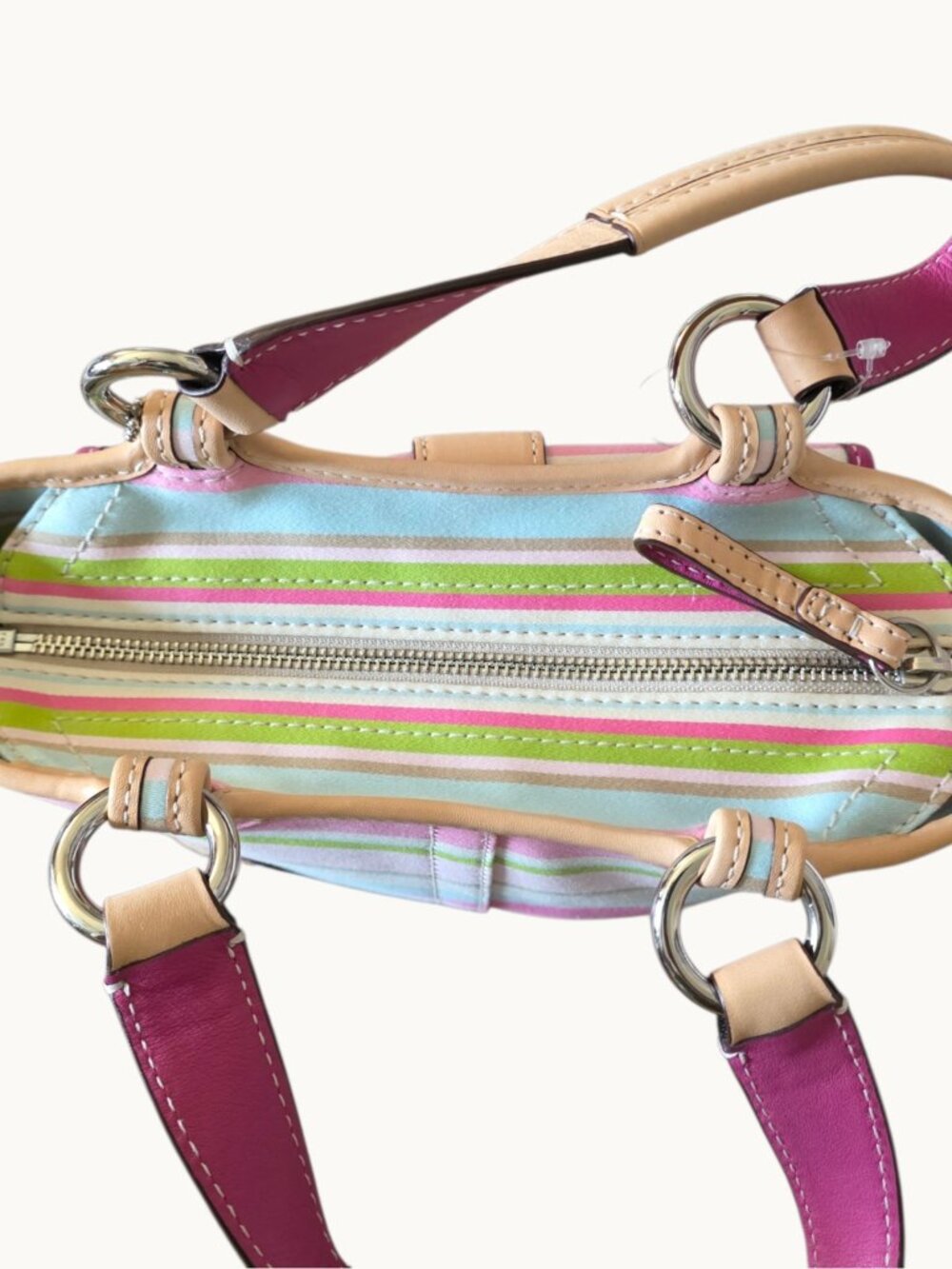 Coach Hampton Soho Stripe Tote 1888 Pink Multi Vachetta Leather Satchel Bag - Picture 14 of 16